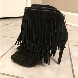 Black Fringed Heels